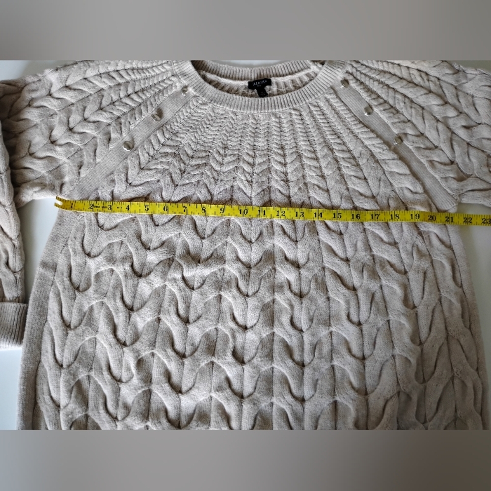 Talbots Cotton Wool Blend Cable Knit Sweater Natural Tan Silver Buttons - Picture 13 of 15